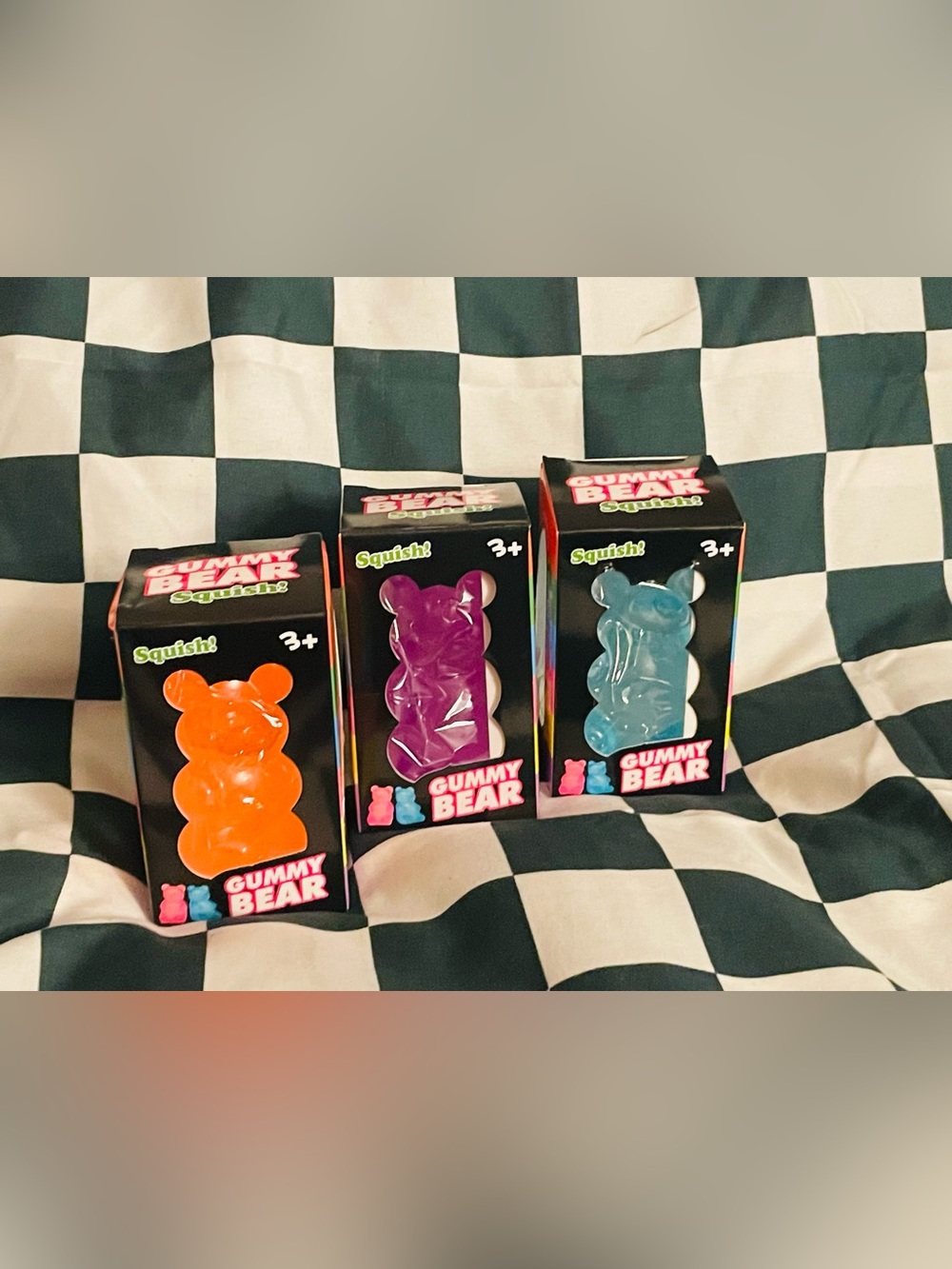 Gummy Bear Squish Toy Trio - Orange, Purple, Blue